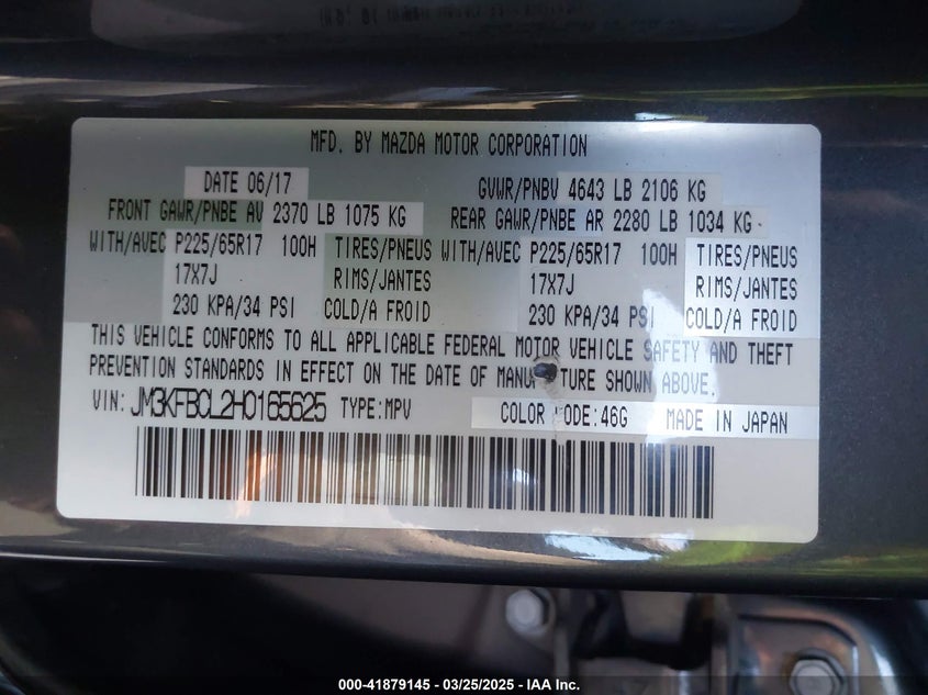 2017 MAZDA CX-5 TOURING - JM3KFBCL2H0165625