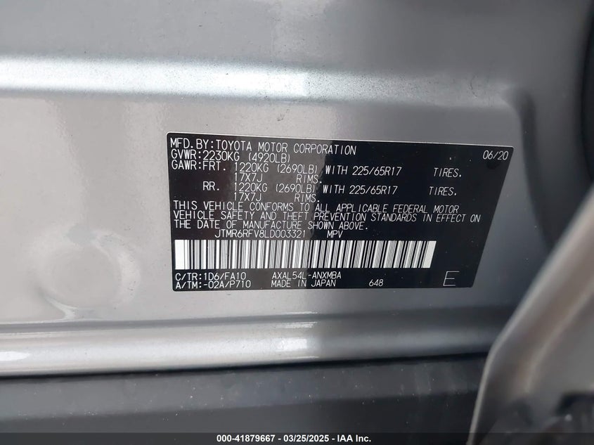 2020 TOYOTA RAV4 HYBRID XLE - JTMR6RFV8LD003321