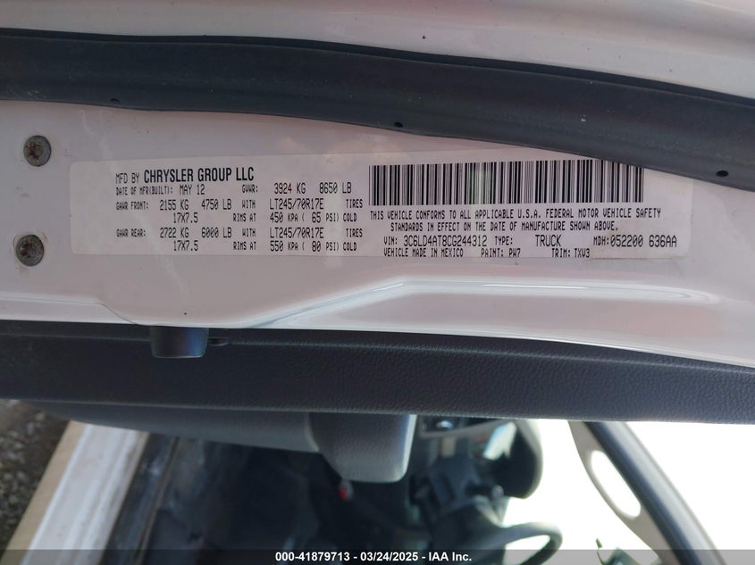 2012 RAM 2500 VIN: 3C6LD4AT8CG244312