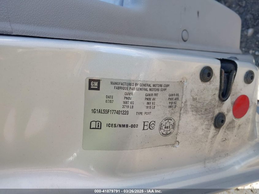 2007 Chevrolet Cobalt Lt VIN: 1G1AL55F177401220 Lot: 41879791