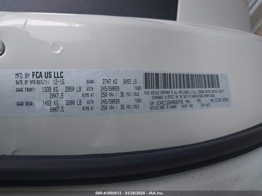 2017 CHRYSLER PACIFICA LIMITED - 2C4RC1GG4HR660745