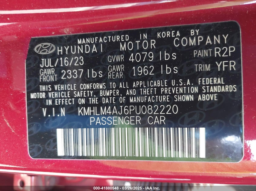 2023 HYUNDAI ELANTRA VIN: KMHLM4AJ6PU082220