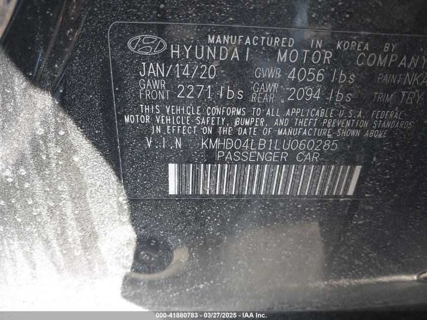 2020 HYUNDAI ELANTRA SPORT - KMHD04LB1LU060285