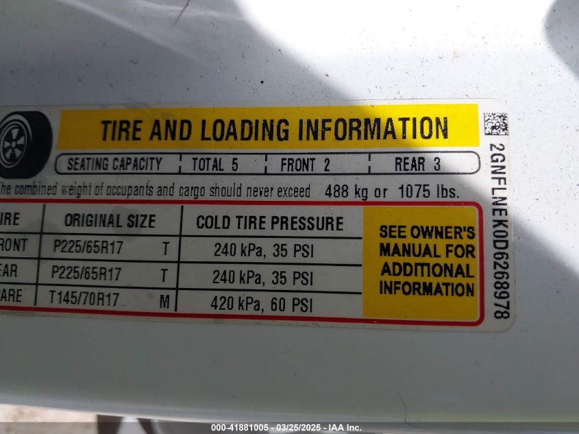 2013 Chevrolet Equinox 2Lt VIN: 2GNFLNEK0D6268978 Lot: 41881005