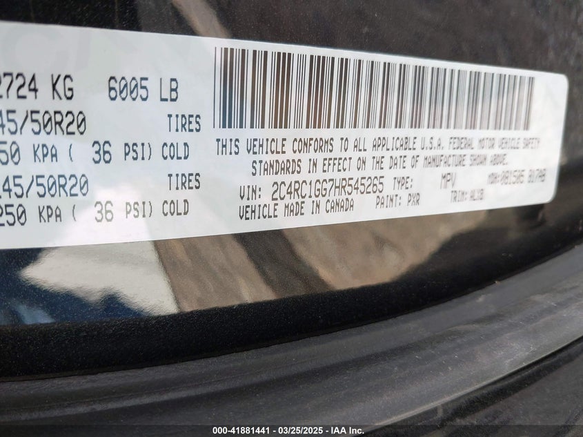 2017 CHRYSLER PACIFICA VIN: 2C4RC1GG7HR545265