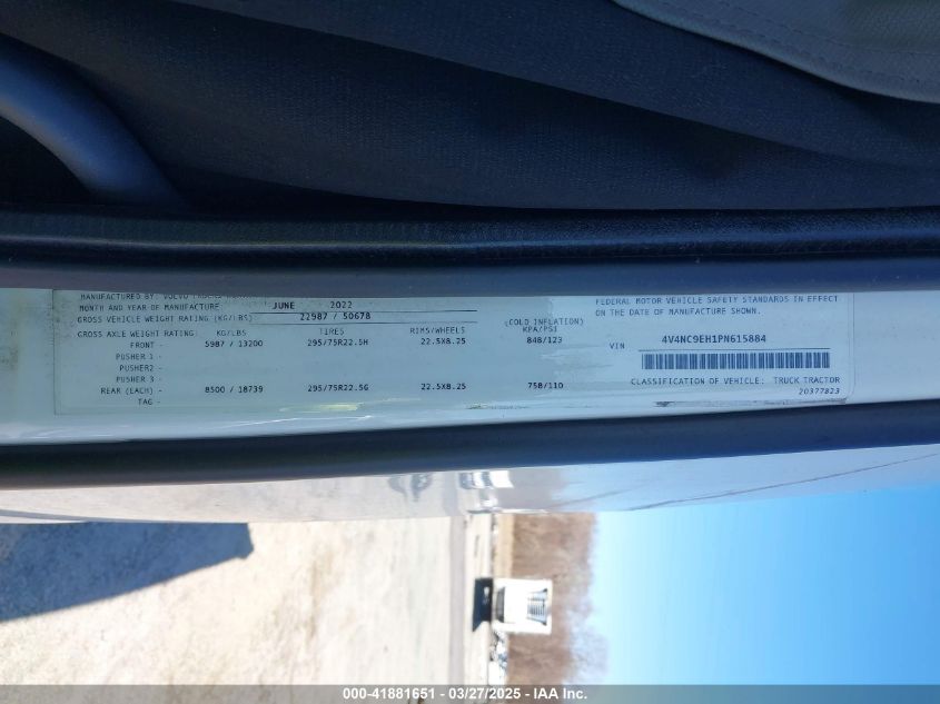 2023 Volvo Vnl VIN: 4V4NC9EH1PN615884 Lot: 41881651