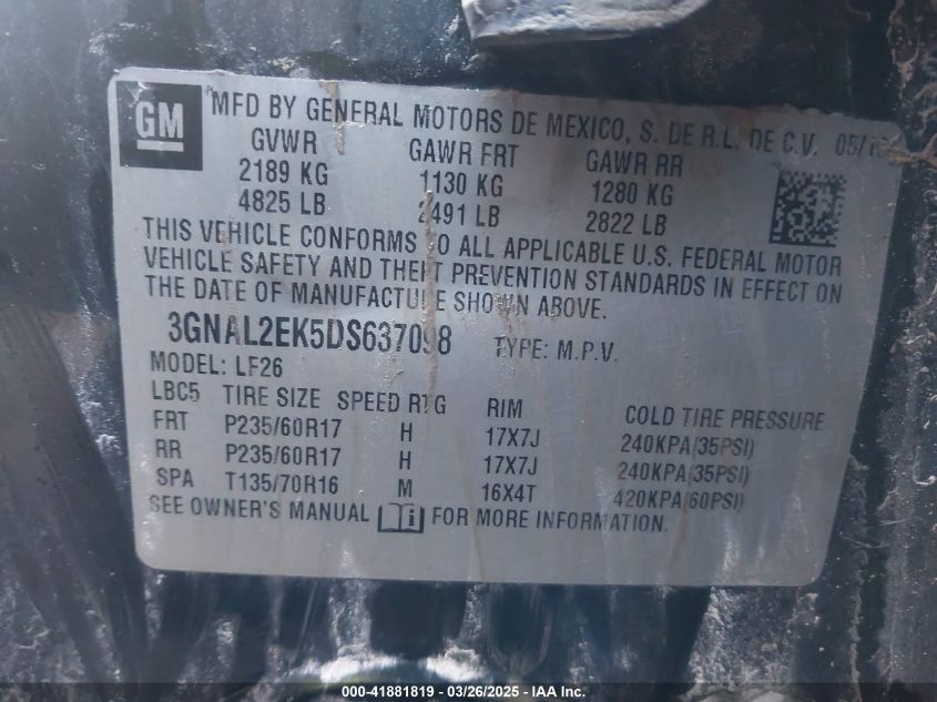 2013 CHEVROLET CAPTIVA SPORT 2LS - 3GNAL2EK5DS637098