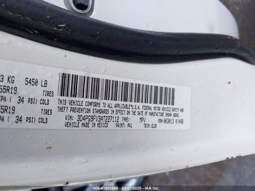 2010 DODGE JOURNEY VIN: 3D4PG9FV3AT227112