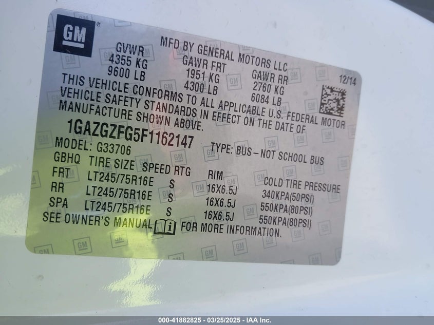 2015 CHEVROLET EXPRESS 3500 LS - 1GAZGZFG5F1162147