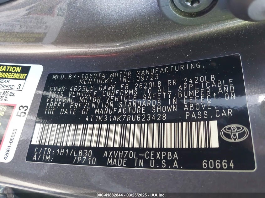2024 TOYOTA CAMRY HYBRID VIN: 4T1K31AK7RU623428