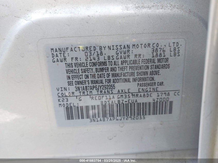 2018 NISSAN SENTRA S - 3N1AB7AP6JY292055