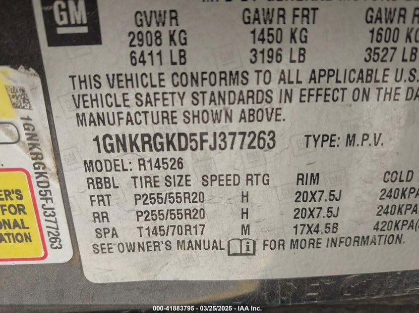 2015 CHEVROLET TRAVERSE 1LT - 1GNKRGKD5FJ377263