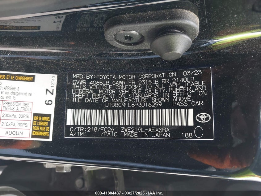 2023 TOYOTA COROLLA VIN: JTDBCMFE6P3016299