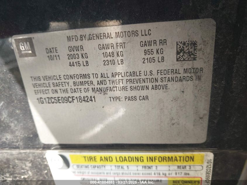 2012 Chevrolet Malibu 1Lt VIN: 1G1ZC5E07CF226793 Lot: 41884883