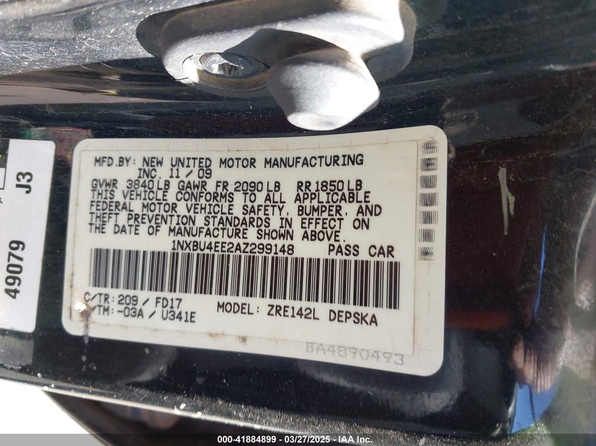 2010 TOYOTA COROLLA VIN: 1NXBU4EE2AZ299148
