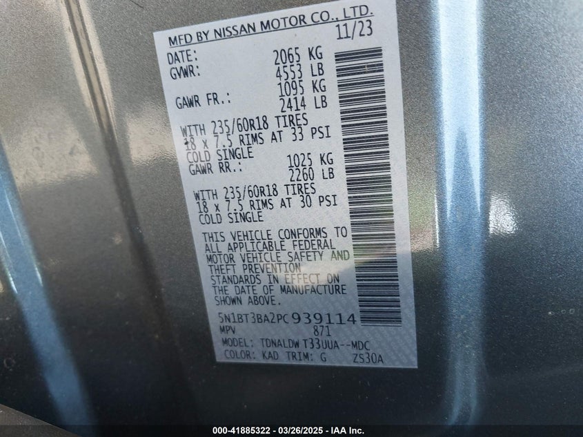 VIN 5N1BT3BA2PC939114 2023 NISSAN ROGUE SV FWD