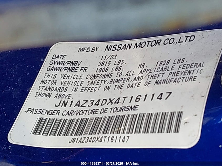 JN1AZ34DX4T161147 2004 NISSAN 350Z photo no. 9