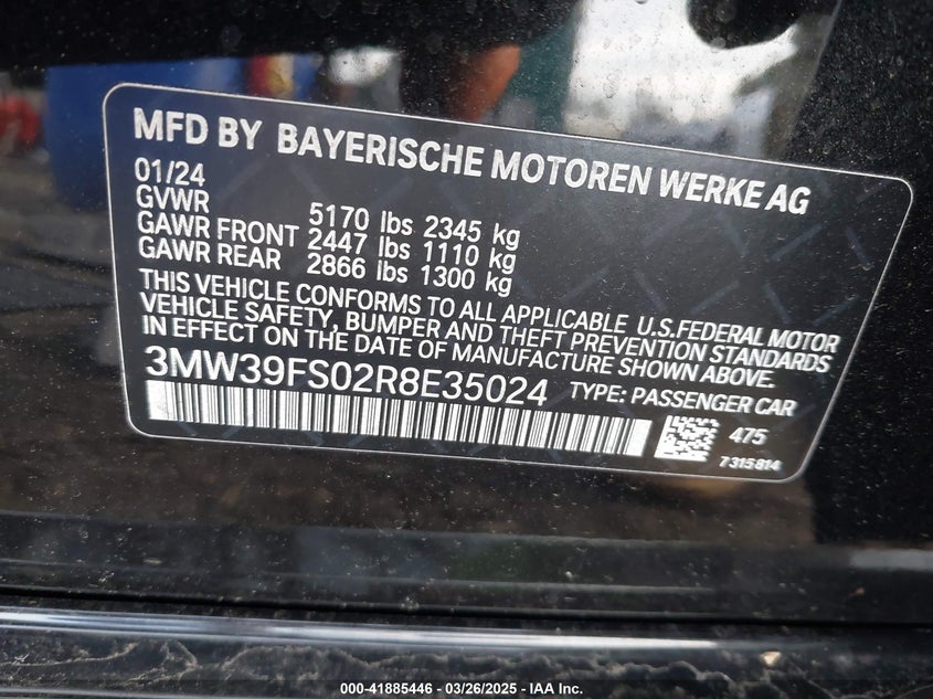 VIN: 3MW39FS02R8E35024 2024 BMW 3 SERIES 330E XDRIVE