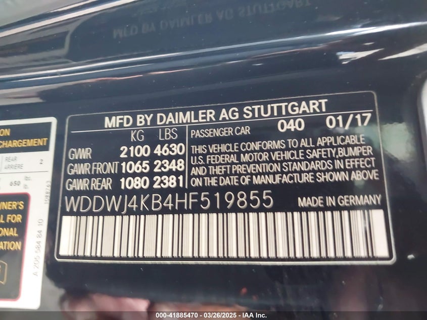2017 MERCEDES-BENZ C 300 VIN: WDDWJ4KB4HF519855