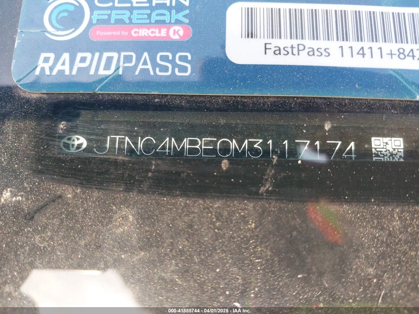 2021 TOYOTA COROLLA VIN: JTNC4MBE0M3117174