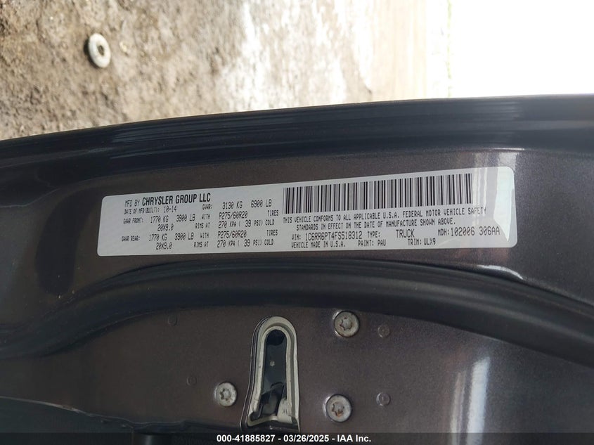 2015 RAM 1500 VIN: 1C6RR6PT4FS518312