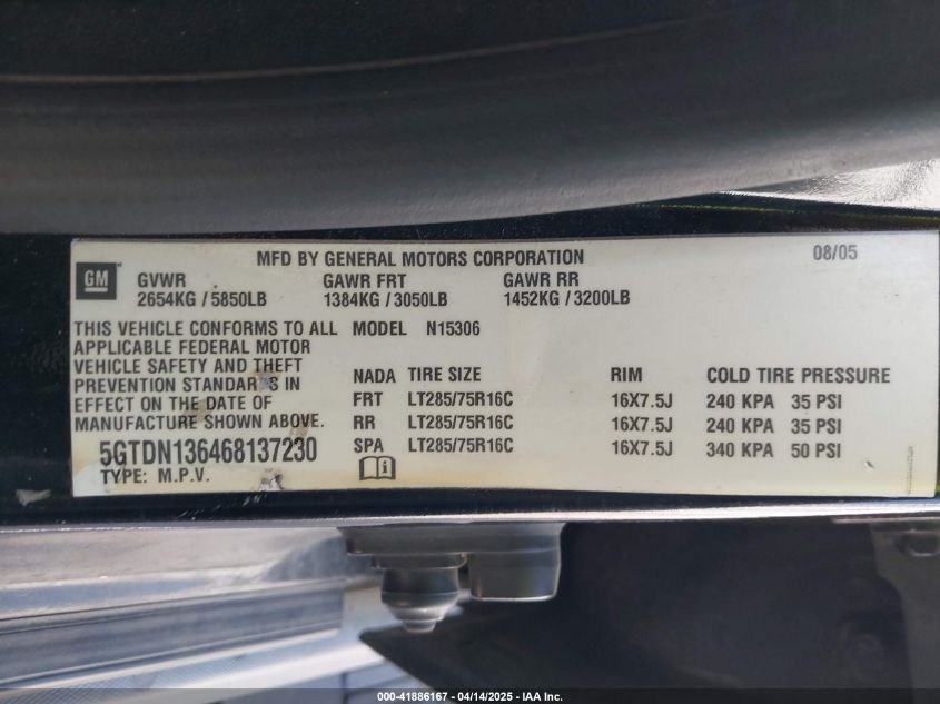 2006 Hummer H3 Suv VIN: 5GTDN136468137230 Lot: 41886167