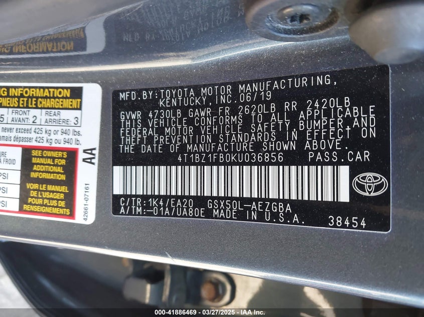 2019 TOYOTA AVALON XLE - 4T1BZ1FB0KU036856