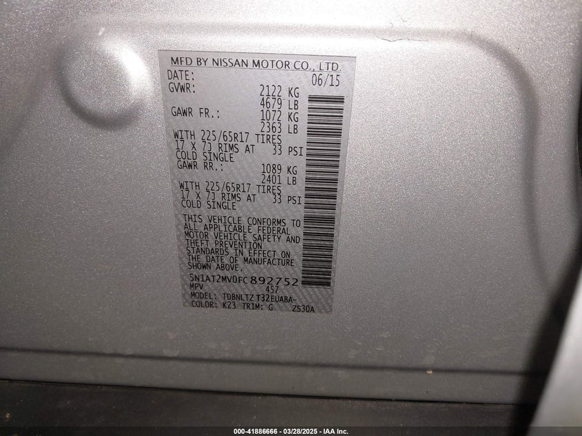 2015 NISSAN ROGUE SV - 5N1AT2MV0FC892752