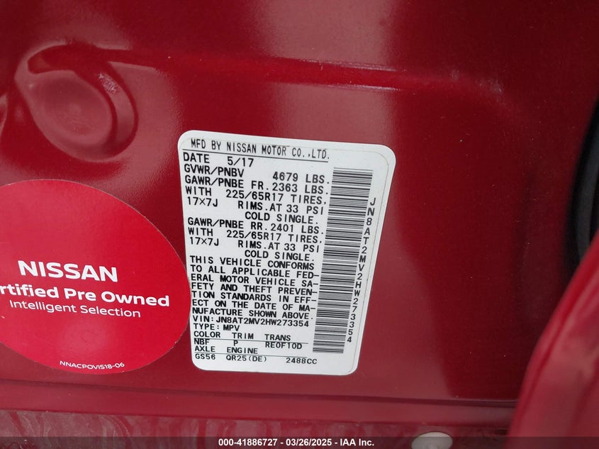 2017 NISSAN ROGUE S - JN8AT2MV2HW273354