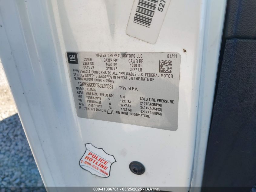 2011 GMC Acadia Slt-2 VIN: 1GKKRSED6BJ286587 Lot: 41886781