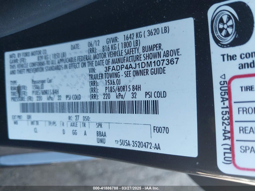 2013 FORD FIESTA S - 3FADP4AJ1DM107367