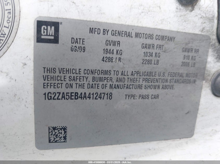 2010 PONTIAC G6 VIN: 1G2ZA5EB4A4124718