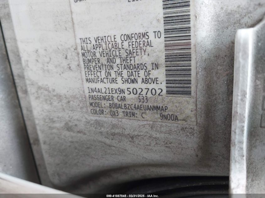 2009 Nissan Altima 2.5 S VIN: 1N4AL21EX9N502702 Lot: 41887045