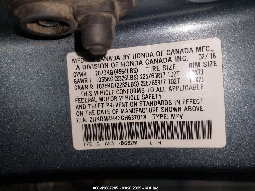 2016 HONDA CR-V SE - 2HKRM4H43GH637018