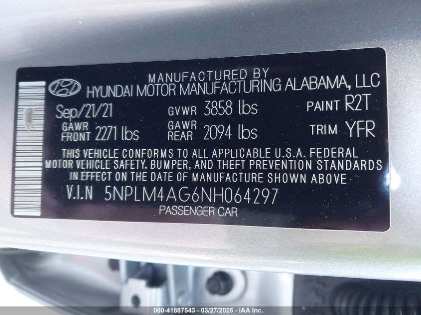 2022 Hyundai Elantra Sel VIN: 5NPLM4AG6NH064297 Lot: 41887543