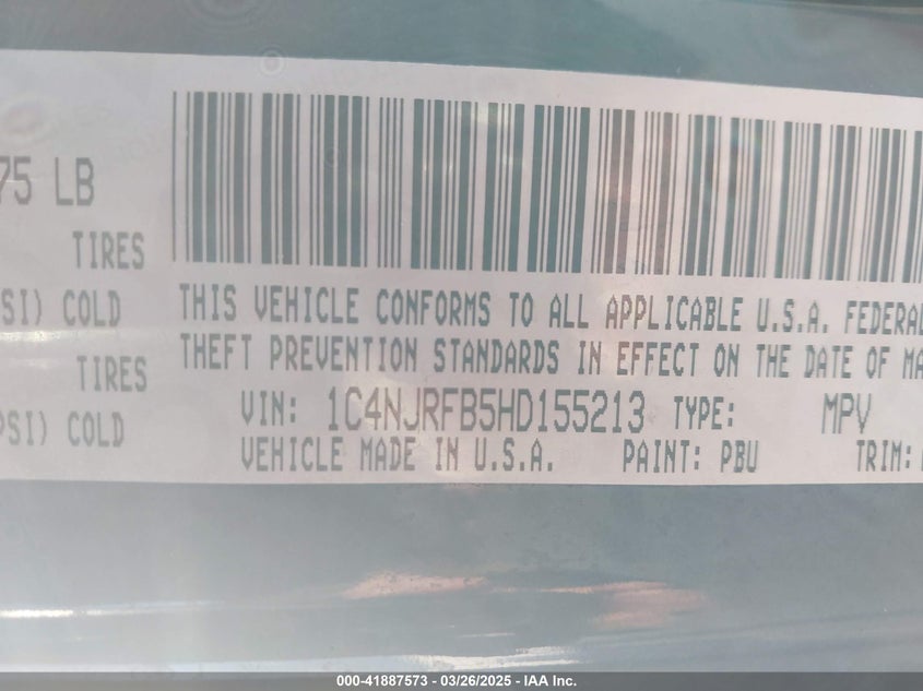 VIN 1C4NJRFB5HD155213 2017 JEEP PATRIOT HIGH ALTITUDE 4X4