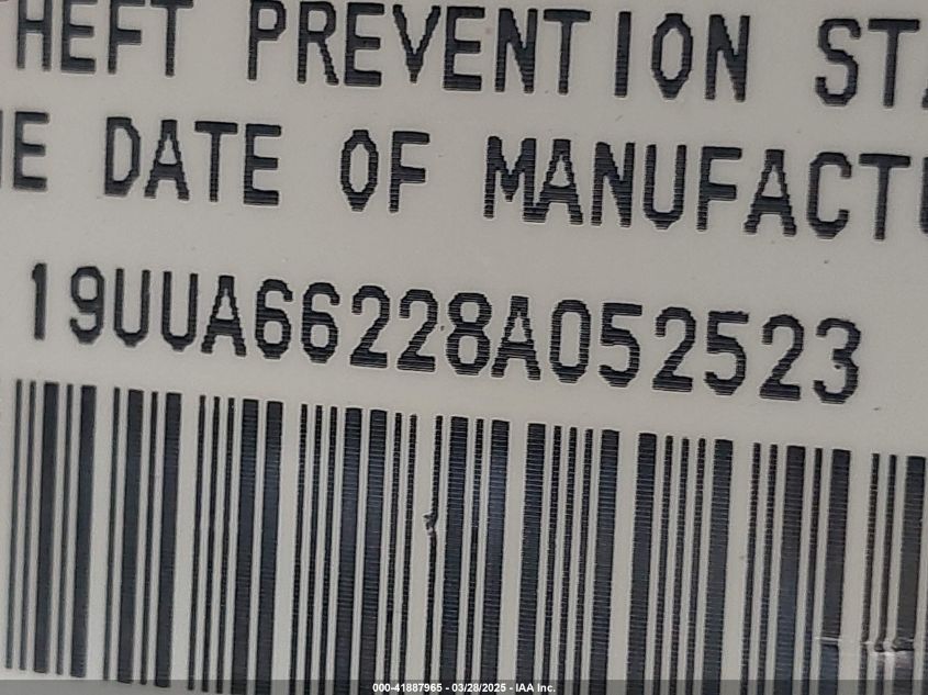 2008 Acura Tl 3.2 VIN: 19UUA66228A052523 Lot: 41887965