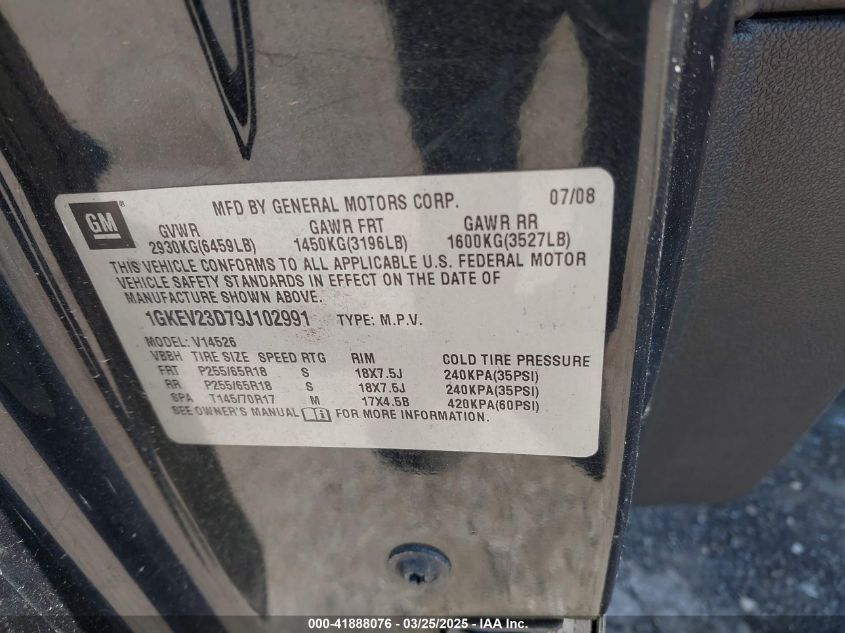 2009 GMC Acadia Slt-1 VIN: 1GKEV23D79J102991 Lot: 41888076