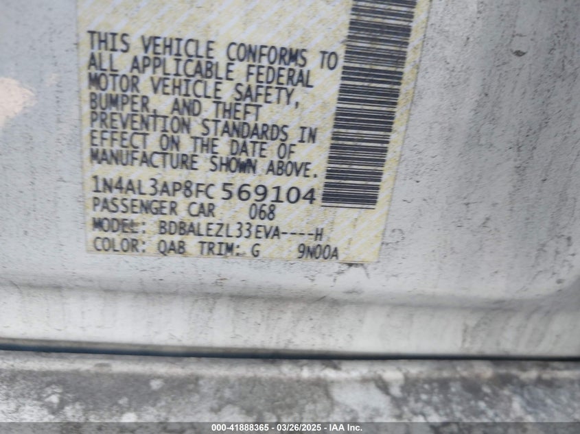 2015 NISSAN ALTIMA VIN: 1N4AL3AP8FC569104