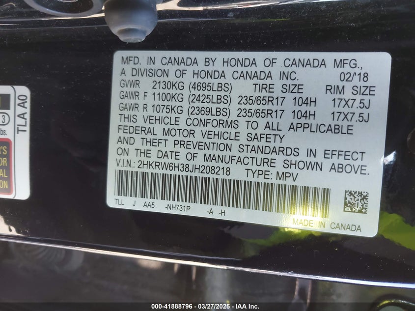 2018 HONDA CR-V LX - 2HKRW6H38JH208218