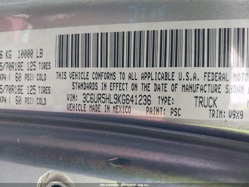 2019 RAM 2500 TRADESMAN  4X4 8' BOX - 3C6UR5HL9KG641236