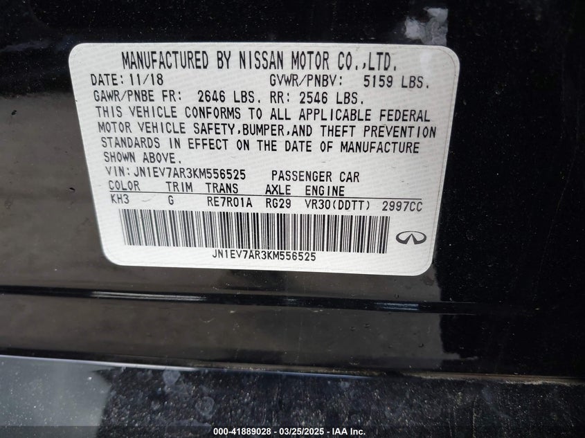 2019 INFINITI Q50 VIN: JN1EV7AR3KM556525