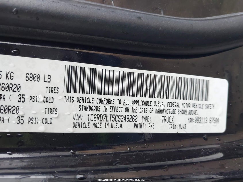2012 RAM 1500 VIN: 1C6RD7LT5CS349262