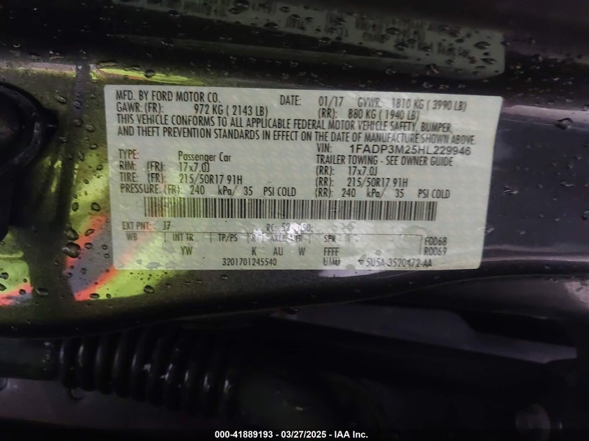 2017 FORD FOCUS VIN: 1FADP3M25HL229946