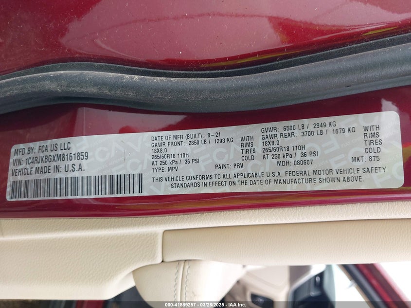 2021 JEEP GRAND CHEROKEE L LIMITED 4X4 - 1C4RJKBGXM8161859