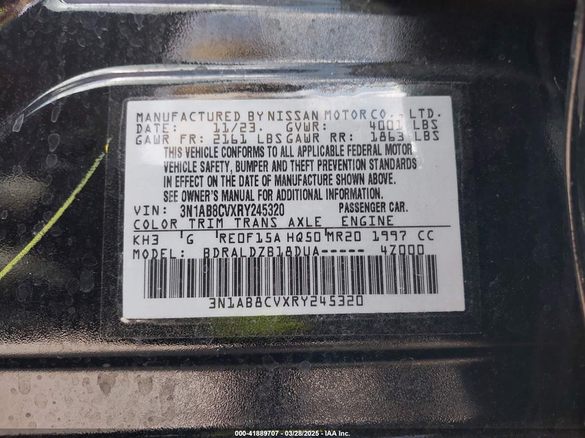 2024 NISSAN SENTRA 2.0L I-4 DI, DOHC, V(VIN: 3N1AB8CVXRY245320