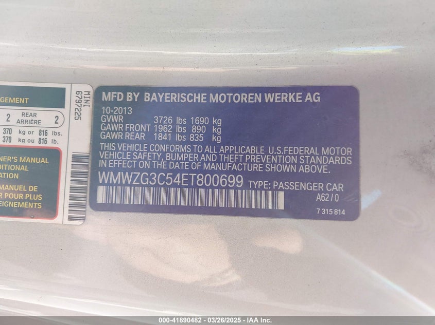 2014 MINI CLUBMAN VIN: WMWZG3C54ET800699