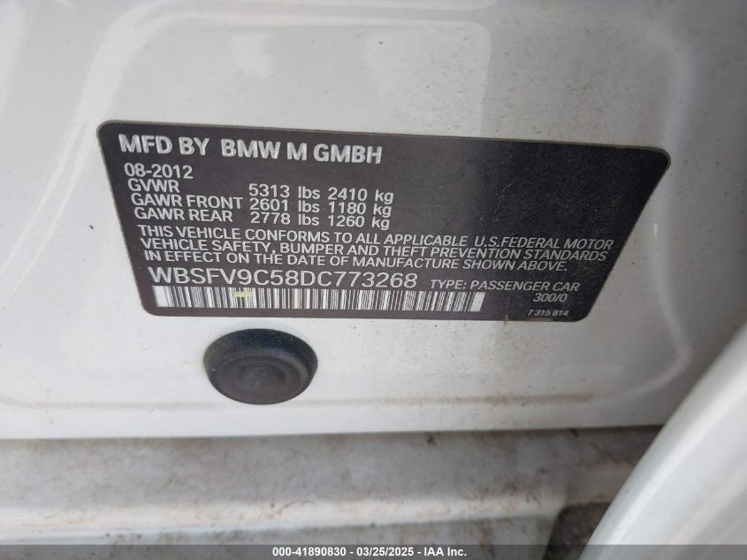 2013 BMW M5 VIN: WBSFV9C58DC773268 Lot: 41890830