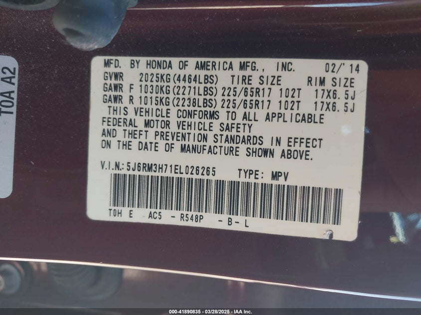 2014 HONDA CR-V EXL - 5J6RM3H71EL026265