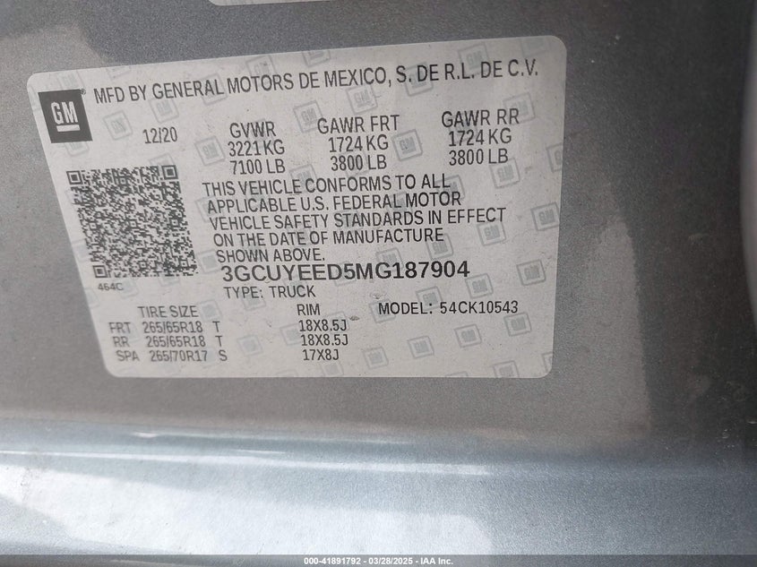 2021 CHEVROLET SILVERADO 1500 4WD  SHORT BED RST - 3GCUYEED5MG187904